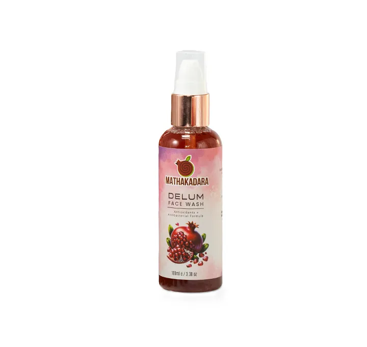 Mathakadara Delum Face Wash bottle with pomegranate extract skincare branding