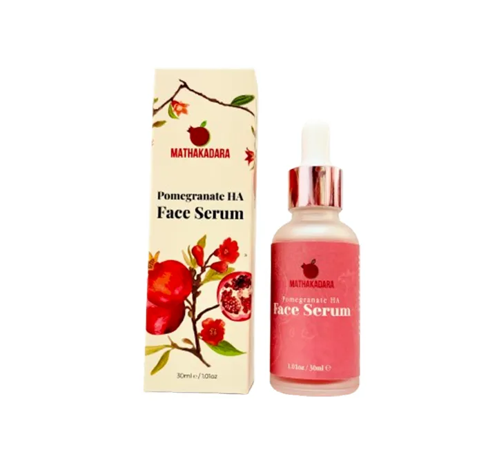 Mathakadara Pomegranate HA Face Serum bottle and packaging with hydrating skincare formula