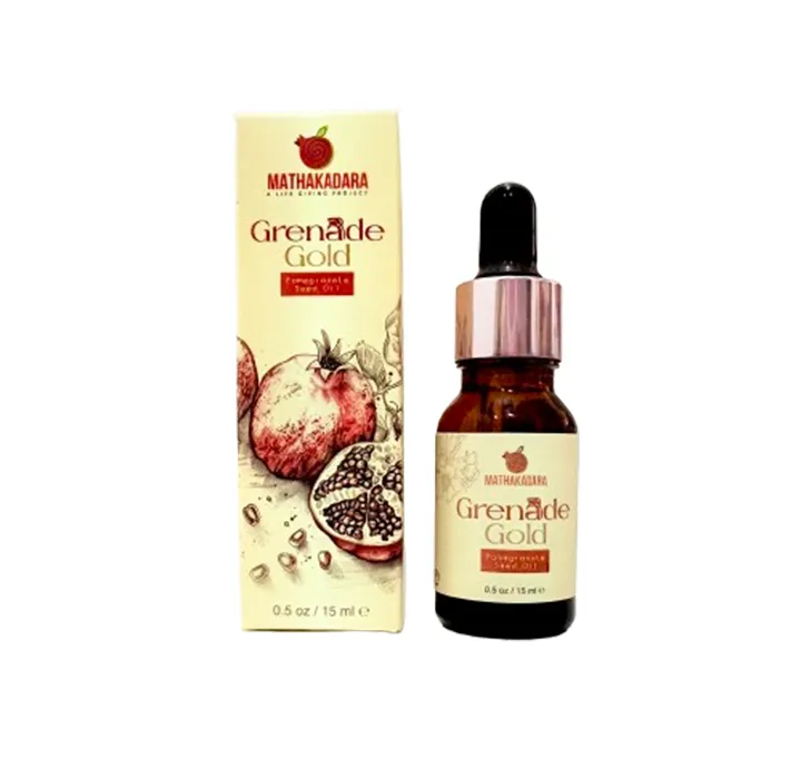 Mathakadara Grenade Gold pomegranate seed oil herbal skincare serum bottle and packaging