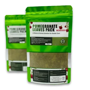 Mathakadara Pomegranate Leaves Pack herbal skincare powder in premium green resealable packaging for gentle natural care